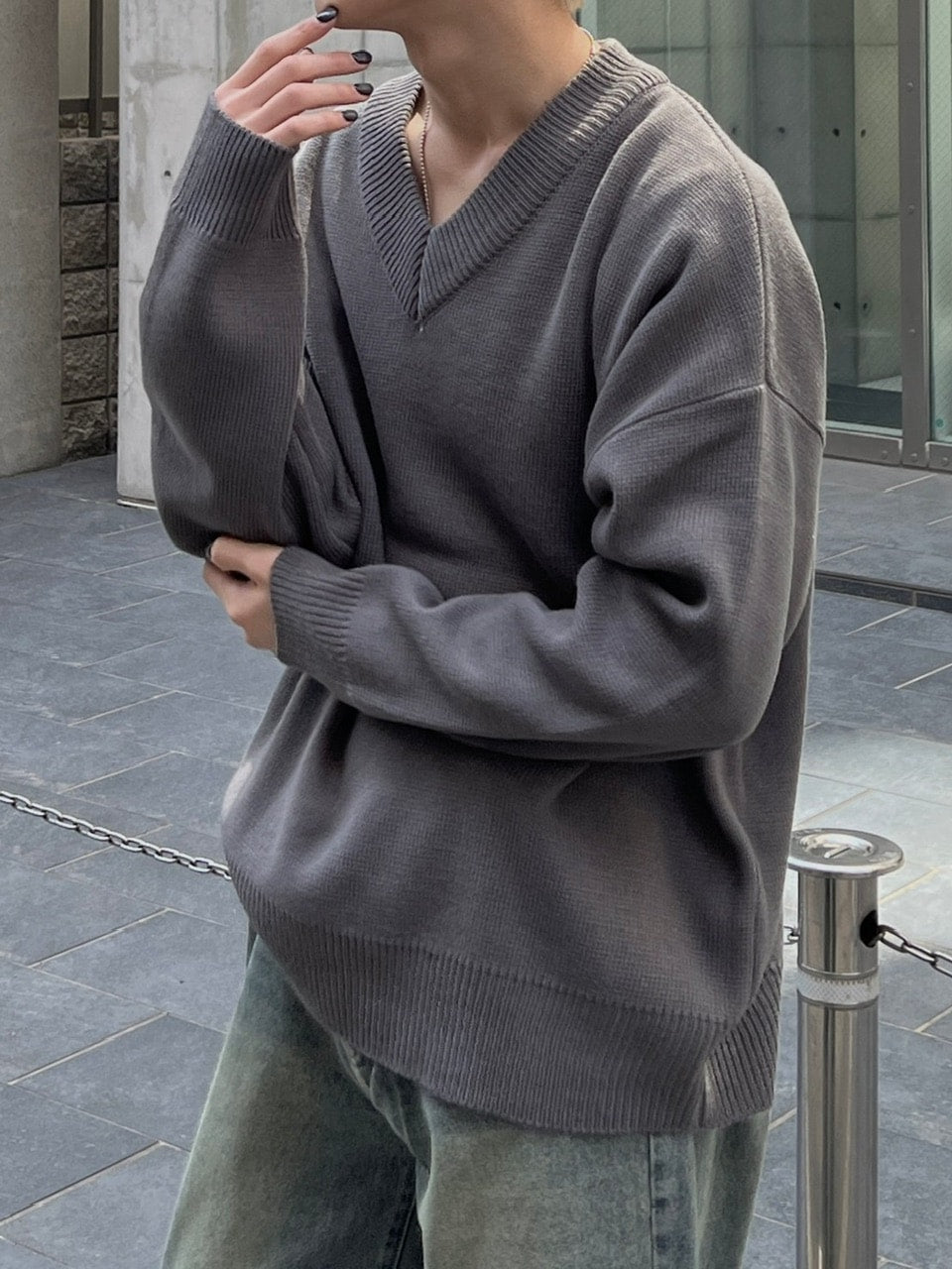 大阪店WEB限定【Chikashitsu +】basic v neck knit (4color)