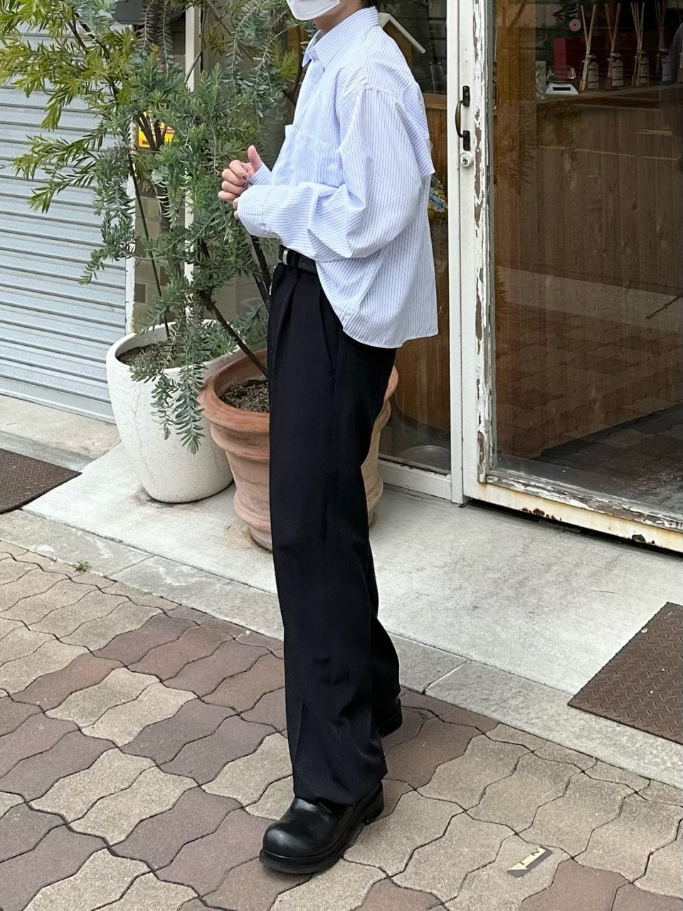 大阪店WEB限定受注制【Chikashitsu +】cropped stripe shirts (2color)