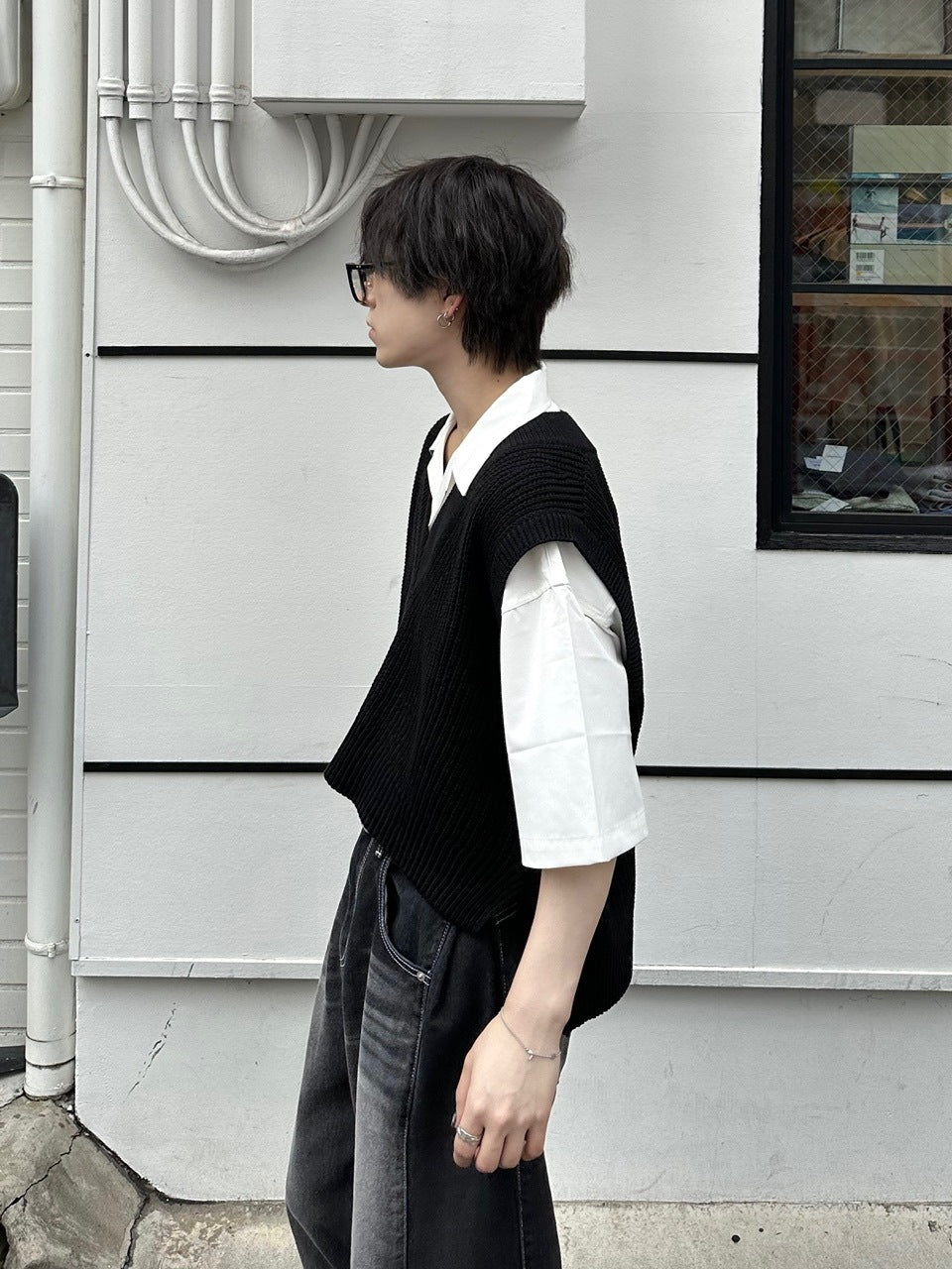 大阪店WEB限定受注制【Chikashitsu +】cropped box vest (2color)