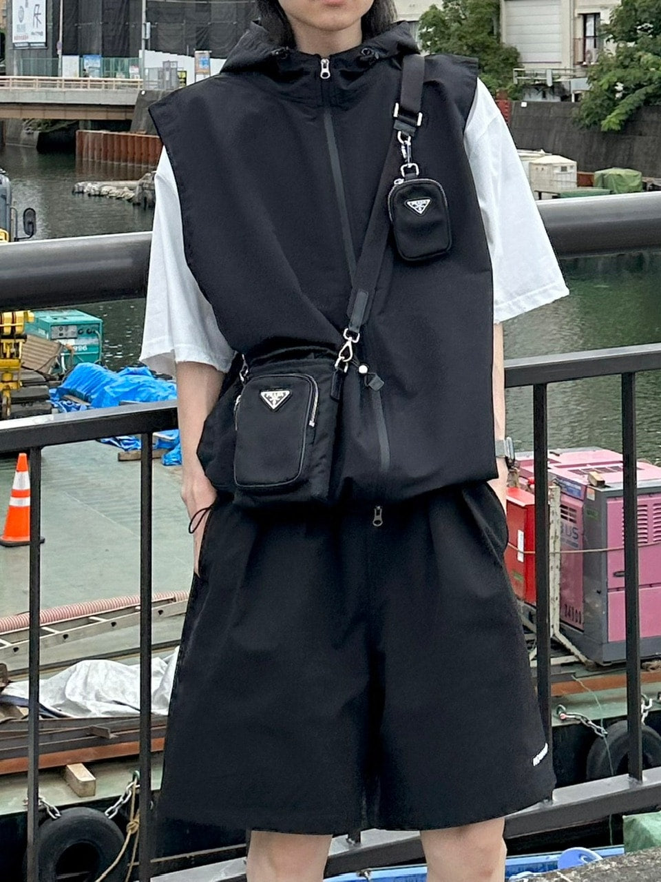 大阪店WEB限定受注制【Chikashitsu +】nylon hood vest (2color)