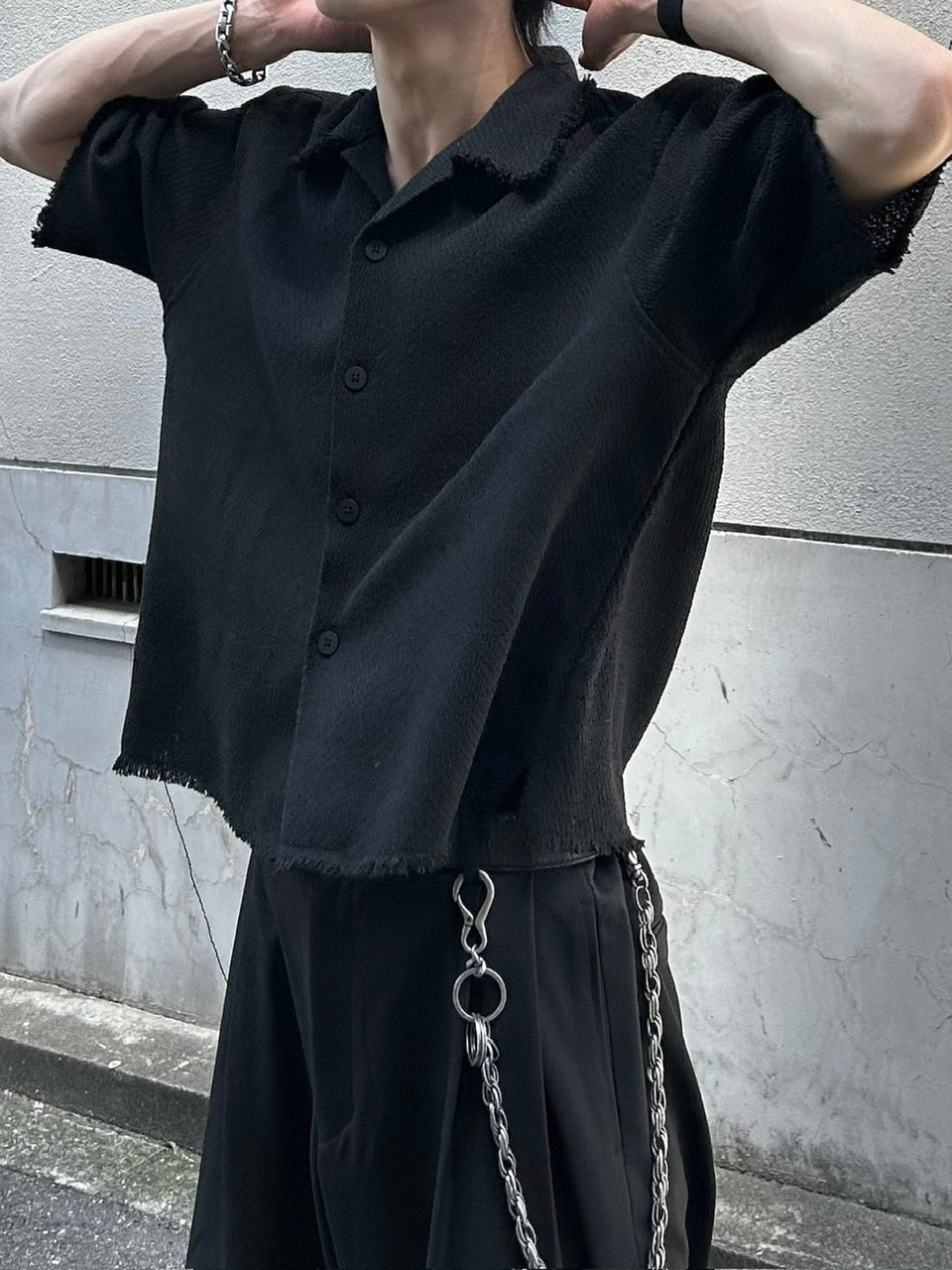 大阪店WEB限定受注制【Chikashitsu +】tweed cropped shirt (2color)