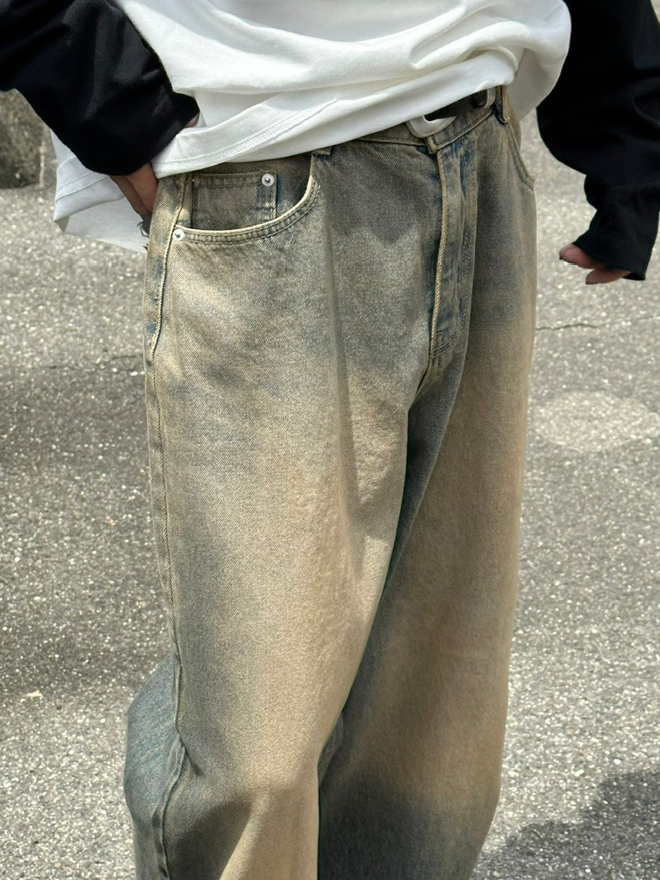 受注制【Chikashitsu +】vintage faded wash denim pants
