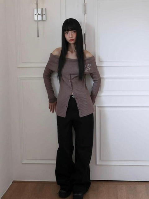 【Uglyshadow】BEAD KNIT OFF-SHOULDER / 【アグリーシャドウ】ビーズロングオフショルダー長袖カーディガン