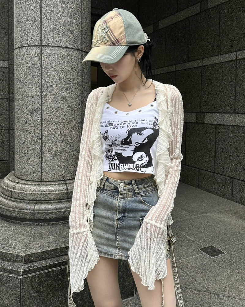 【Never mind the XU】frill lace cardigan (2color)