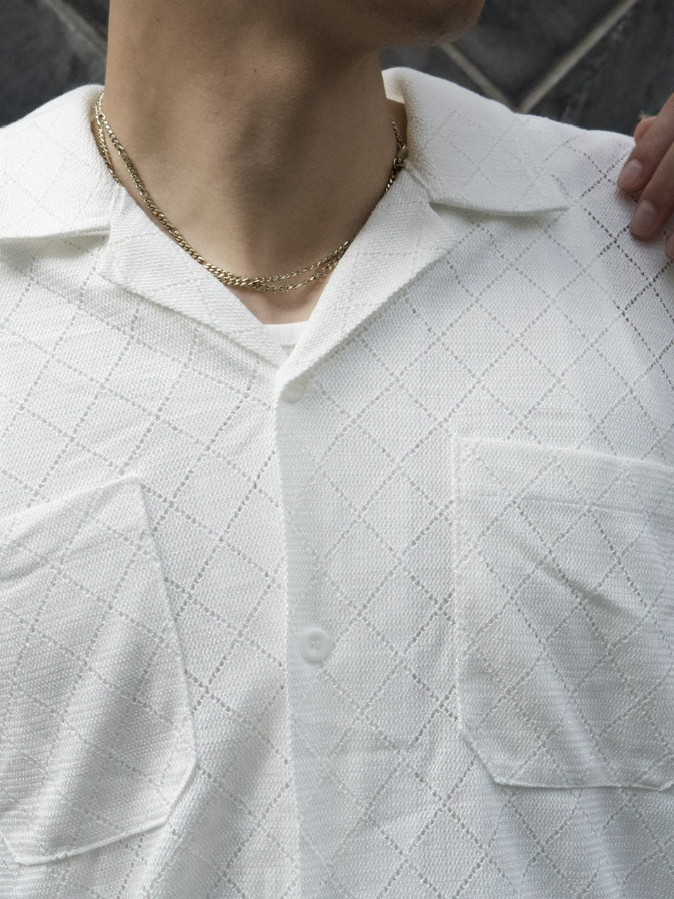 東京店WEB限定受注制【Chikashitsu +】argyle knit open color shirt (3color)