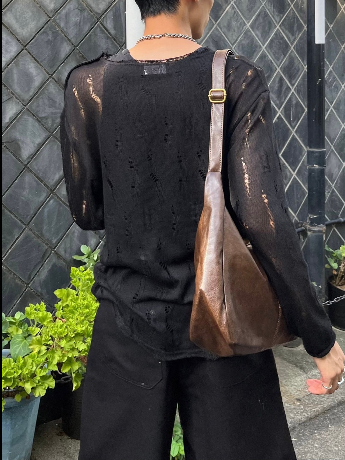 受注制【Chikashitsu +】shoulder button damage summer knit (3color)