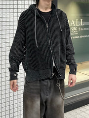 大阪店WEB限定受注制【Chikashitsu +】mesh zip damage hoodie (2color) / 【チカシツプラス】メッシュダメージジップアップ長袖パーカー