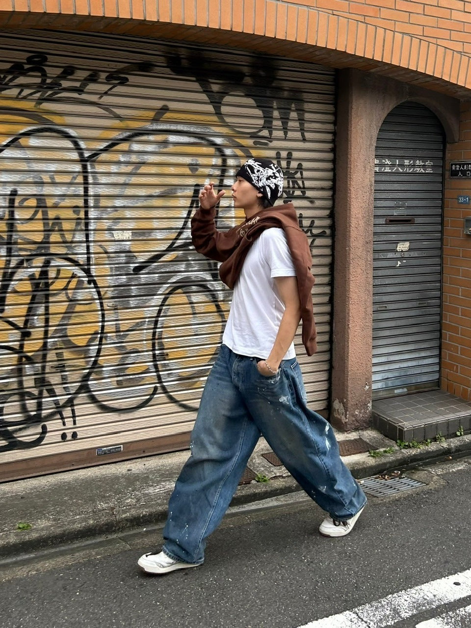 受注制【Chikashitsu +】painted buggy denim pants / 【チカシツプラス】ペイントバギーパンツデニムパンツ