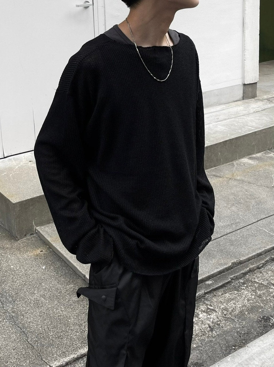 受注制【Chikashitsu +】wide neck light knit (4color)