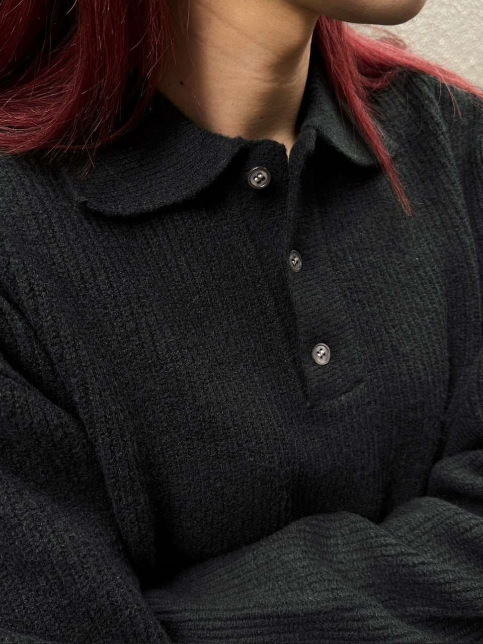 受注制【Chikashitsu +】wool touch lib knit polo (4color) / 【チカシツプラス】ウールタッチリブ長袖ニット