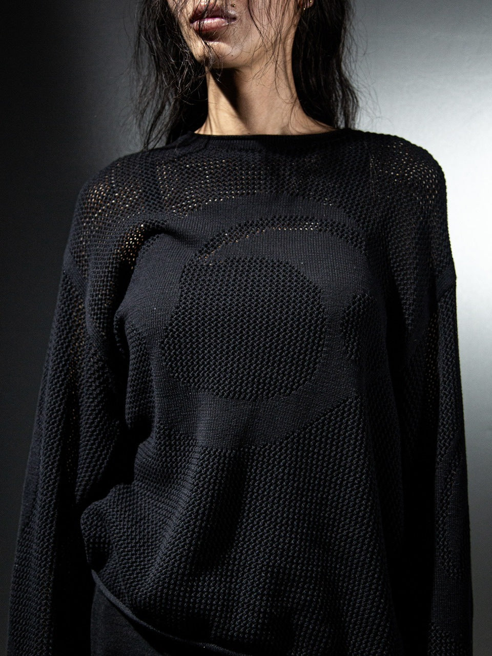 【DIG YOUR OWN GRAVE】MESH DIG LOGO KNIT / 【ディグユアオウングレイブ】メッシュロゴ長袖ニット