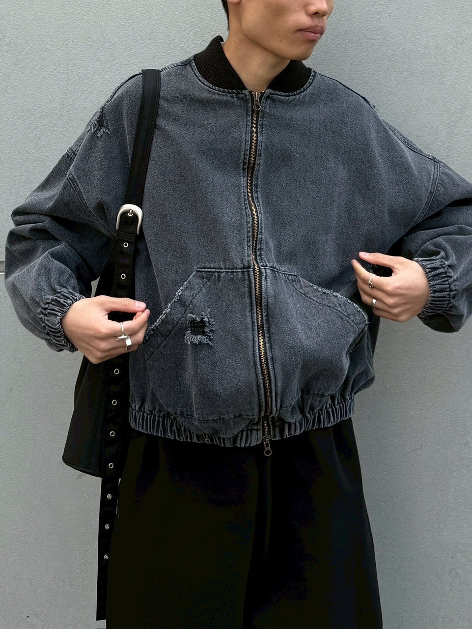 【Chikashitsu +】denim flight bomber jacket (2color)