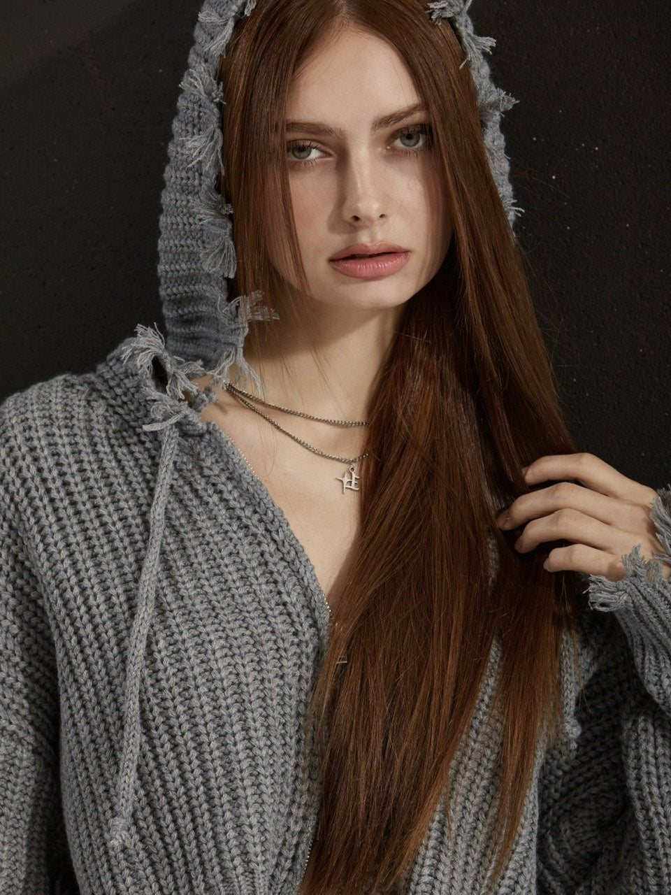 【GATELESS】RIB KNIT ZIP-UP HOODIE