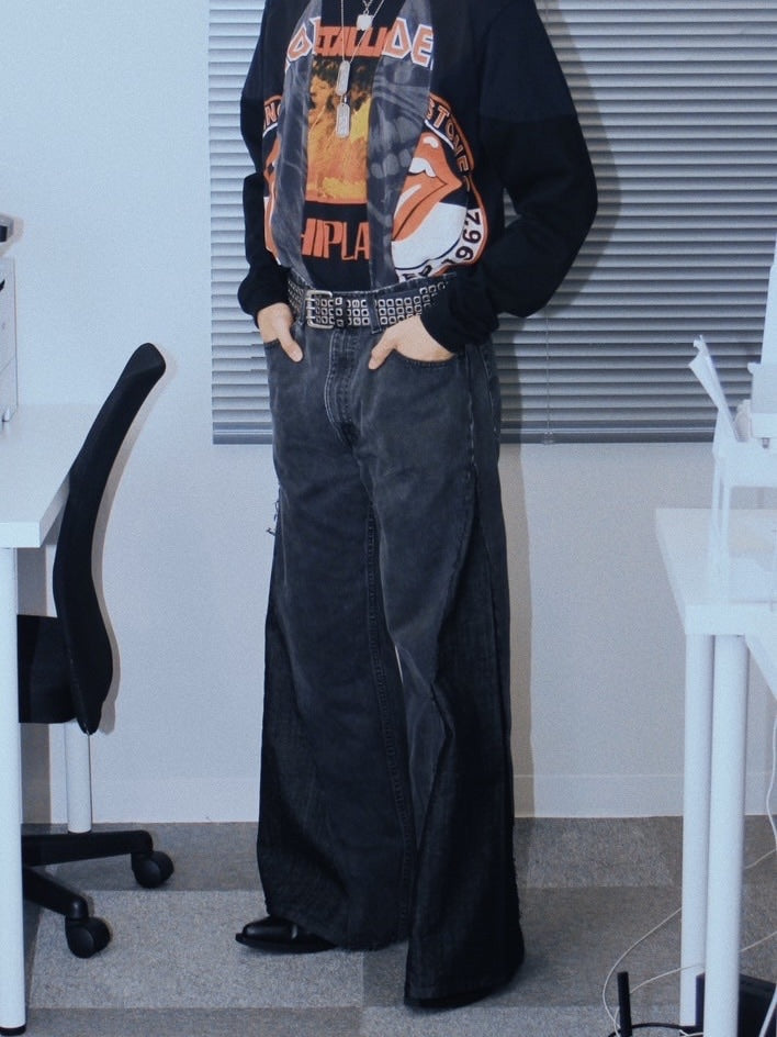 【Re +】newold docking flare denim pants (black)