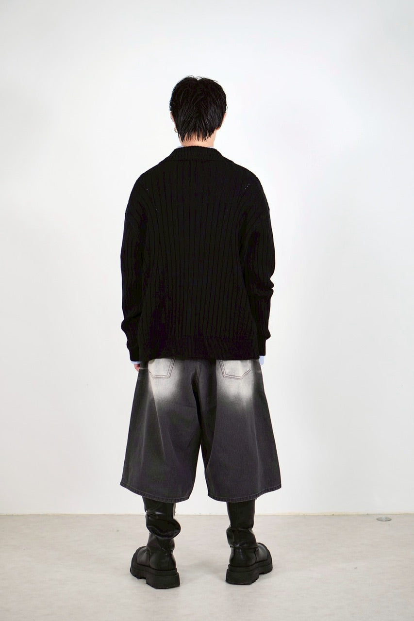 受注制【Chikashitsu +】8-length bermuda denim pants (2color) / 【チカシツプラス】8分丈バミューダハーフデニムパンツ