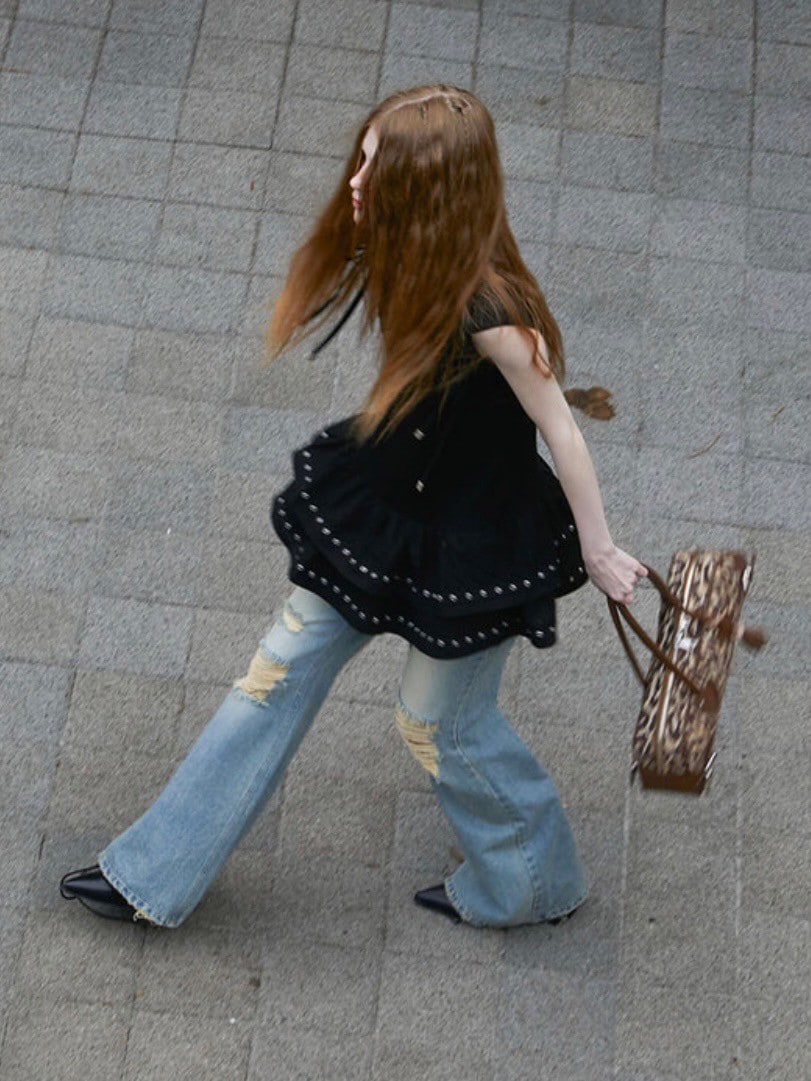 【NOT KNOWING】Destroyed Flared Jean