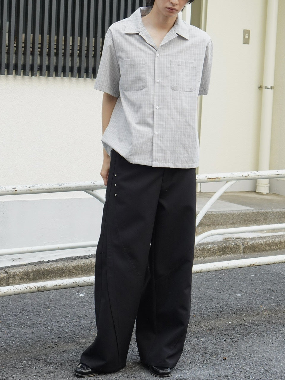 東京店WEB限定受注制【Chikashitsu +】Open collar check shirt (2color)