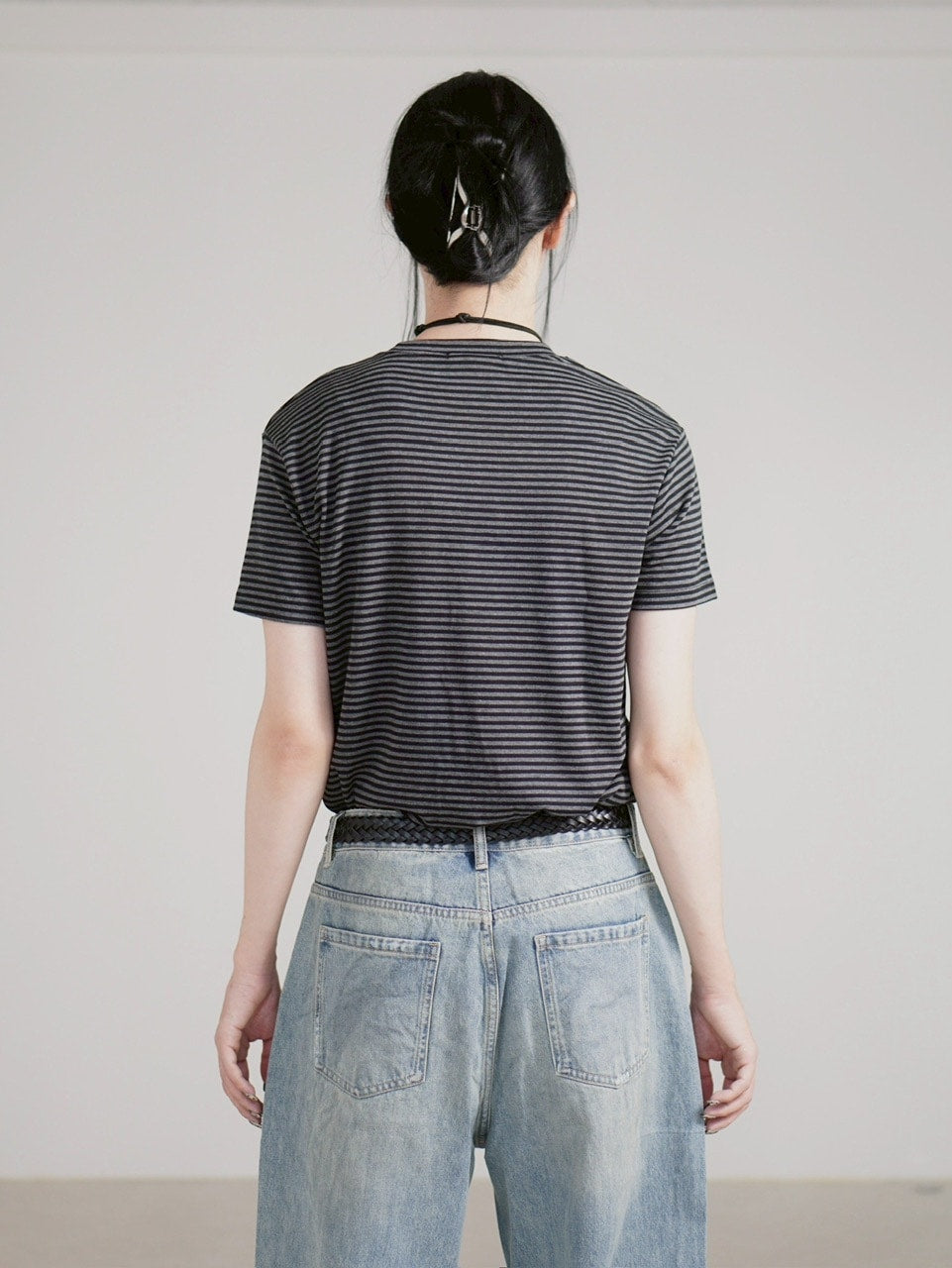 受注制【Chikashitsu +】tight fit border t-shirt (3color