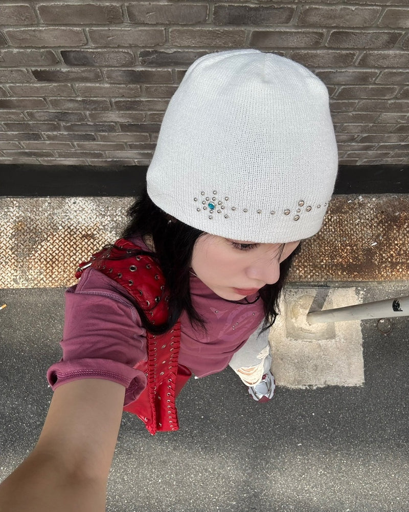 受注制【Chikashitsu +】mulch studs beanie (3color) / 【チカシツプラス】マルチスタッズニット帽子