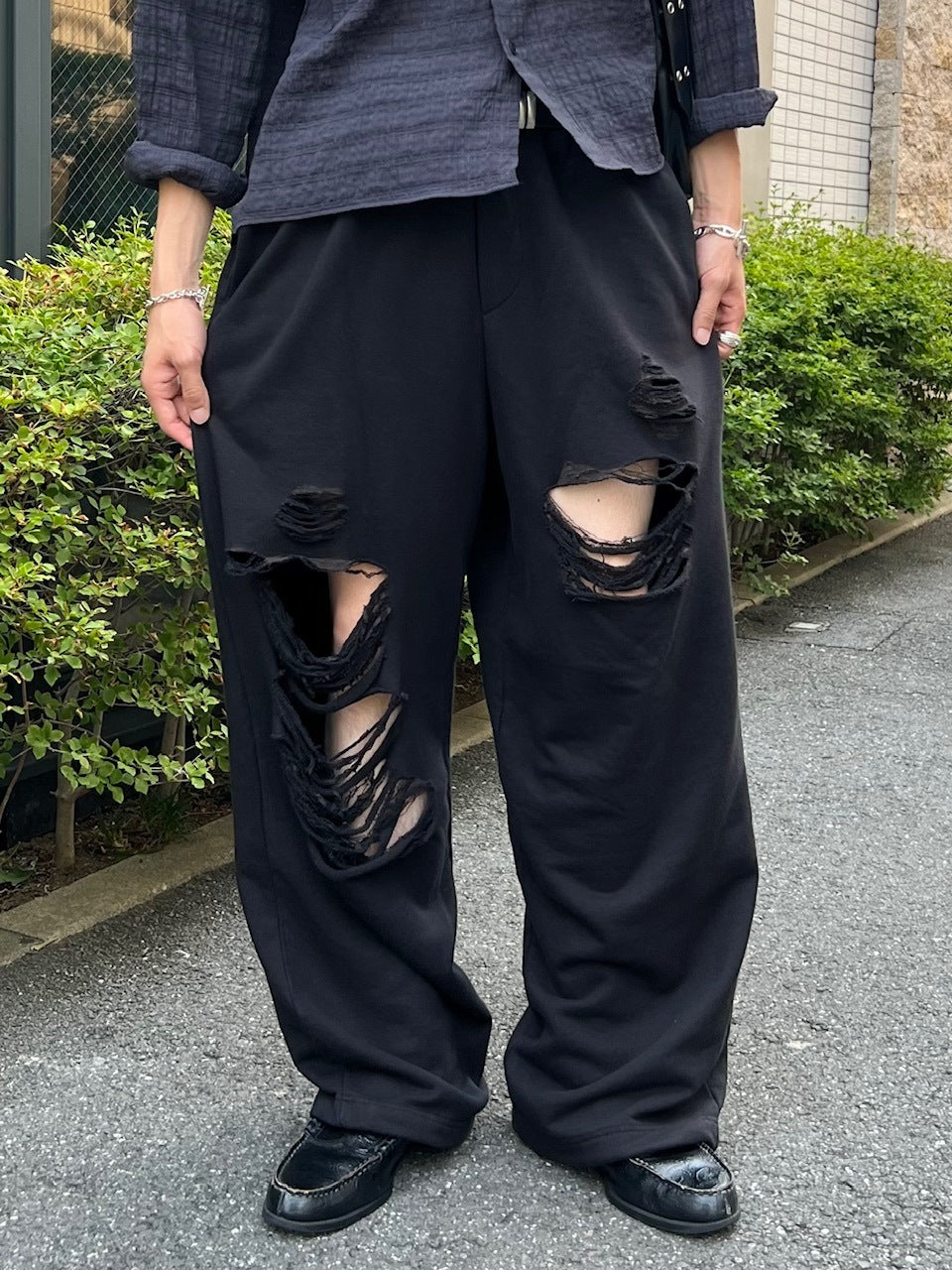 受注制【Chikashitsu +】full length crash sweat pants / 【チカシツプラス】フルレングスクラッシュスウェットパンツ (2color)