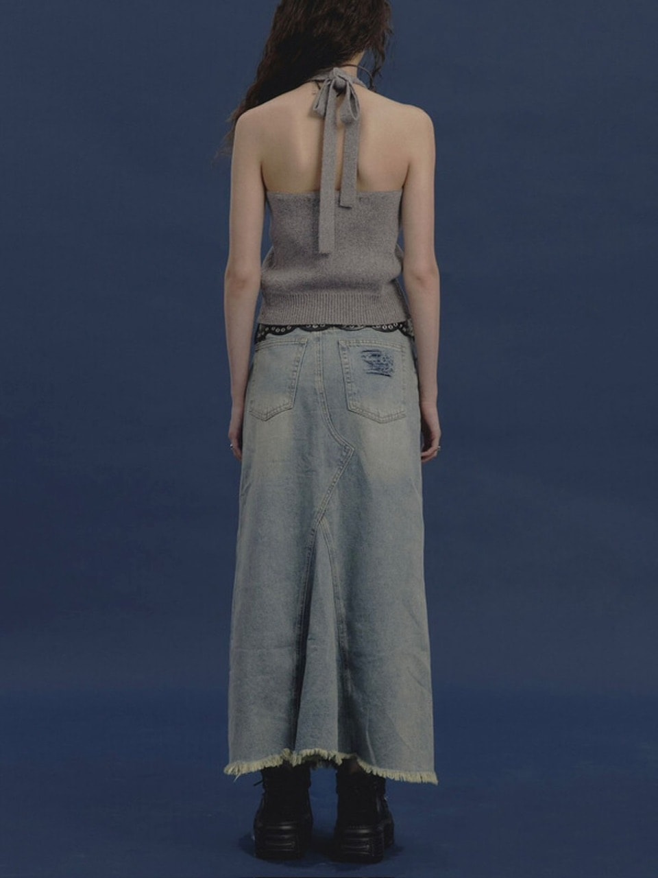 【NOT KNOWING】Argyle Linen Knit Halter Top / 【ノットノーイング】アーガイルリネンニットホルターベスト