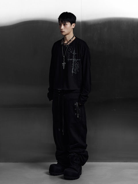 【Rosen Kreuz】EYELET EDGE Set-Up LAYERED SWEAT PANTS