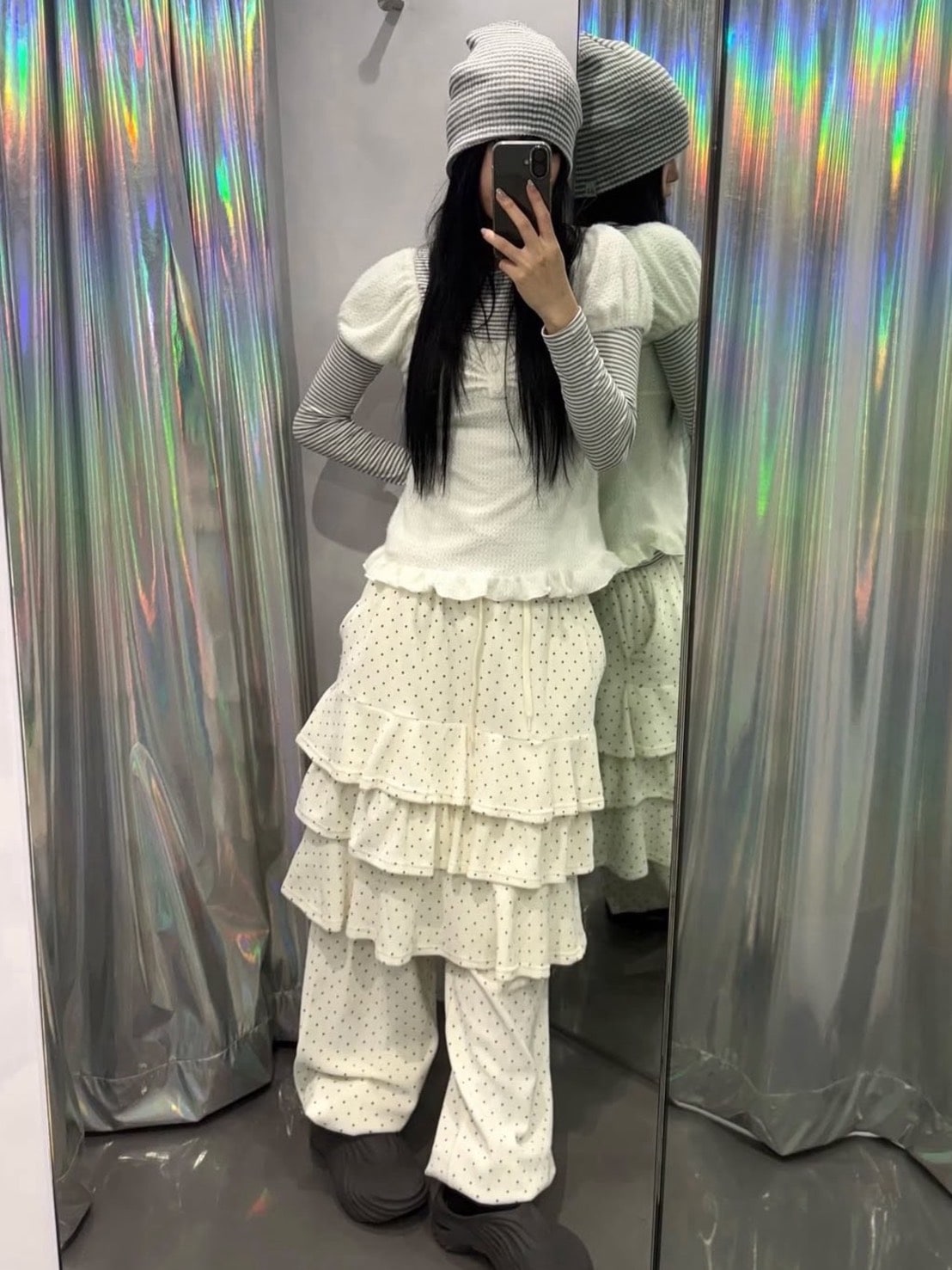 12/21 20:00 発売【Uglyshadow】DOT VELVET CANCAN MIDI SKIRT PANTS