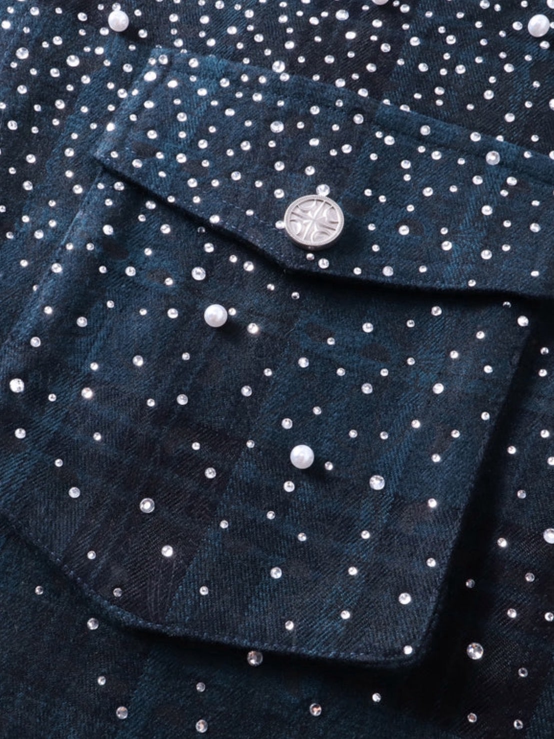 【The Boy Has No Patience】TBHNP LUMINOUS DAWN RHINESTONE PEARL BAT PATTERN L-S SHIRT / 【ザボーイハズノーペーシェンス】ラインストーンチェックシャツ