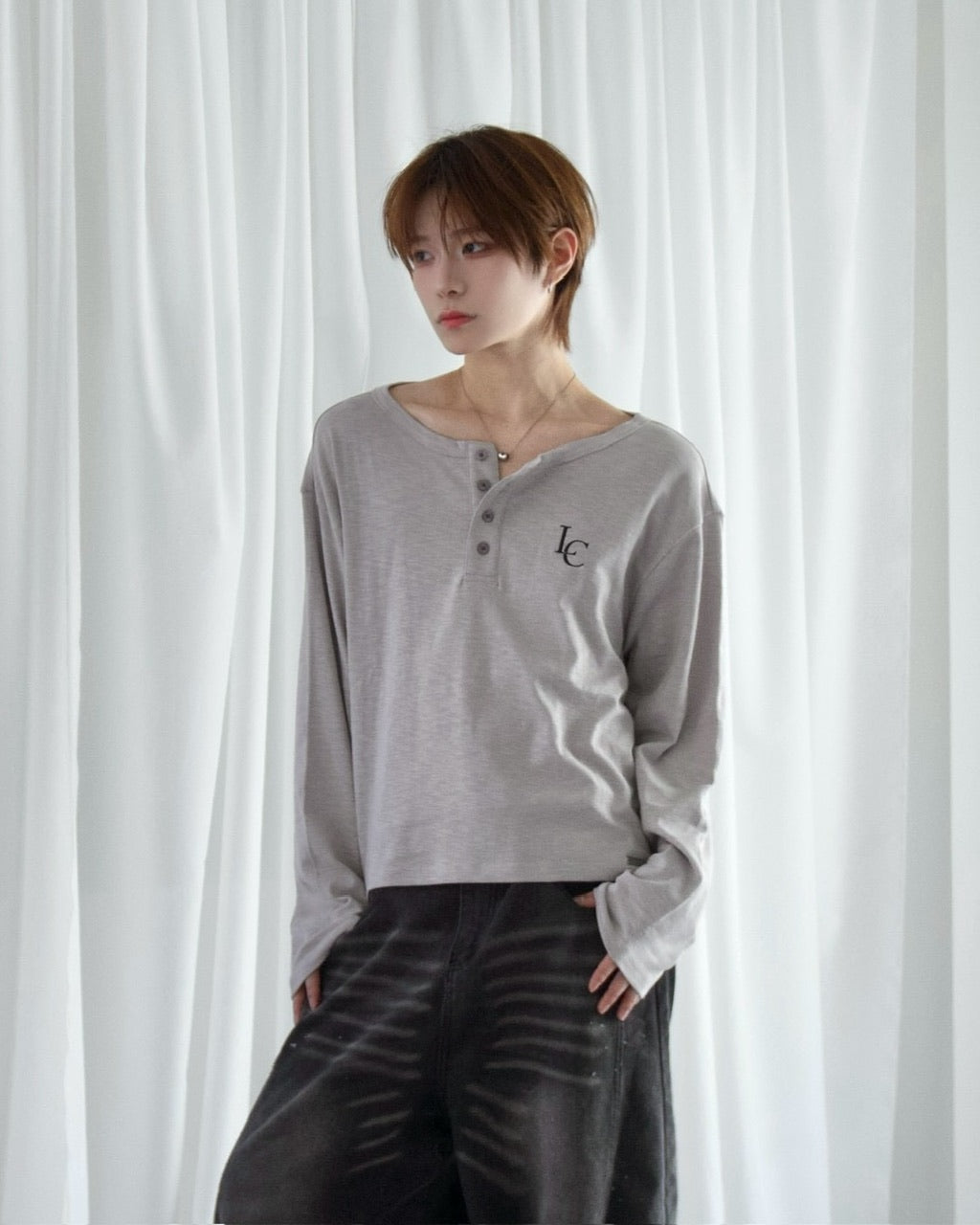 【LUV CODE】LC Button henley long sleeve tee (3color)