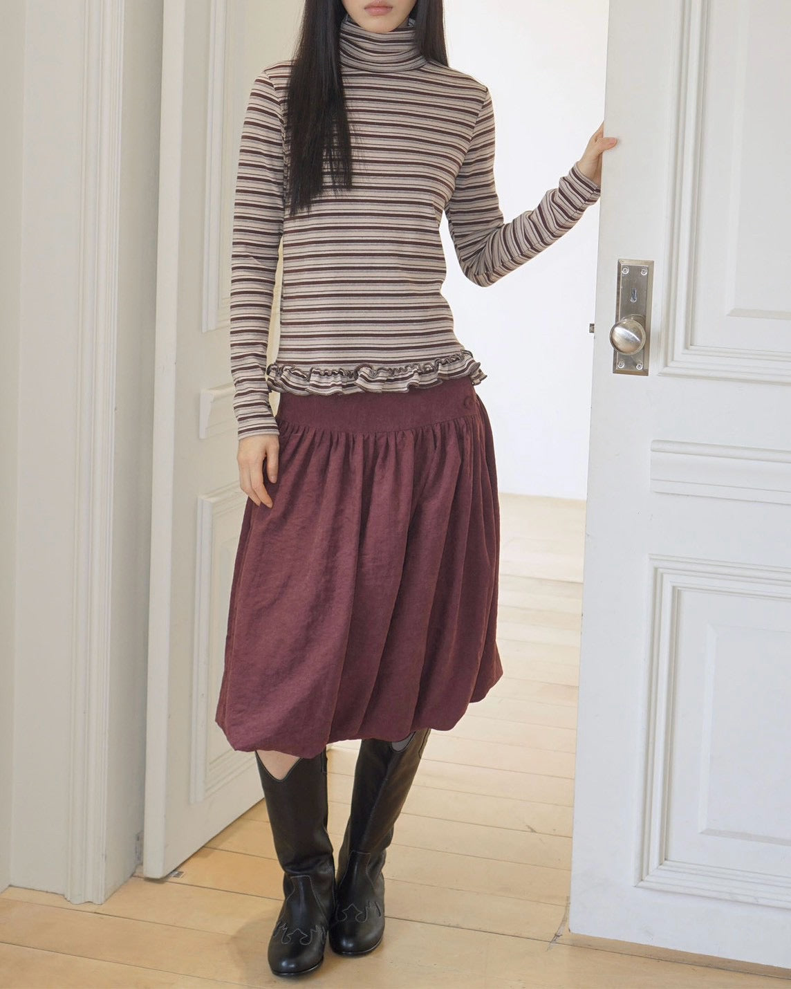 【Uglyshadow】STRIPE TURTLENECK TEE