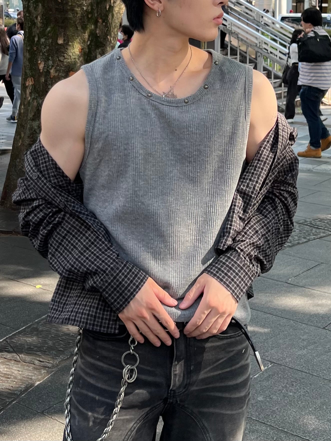 大阪店WEB限定受注制【Chikashitsu +】neck studs tank (3color)