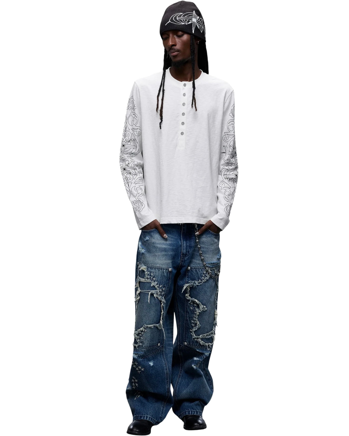 【THEBOYHASNOPATIENCE】LUMINOUS DAWN BAROQUE HENLEY L/S TEE