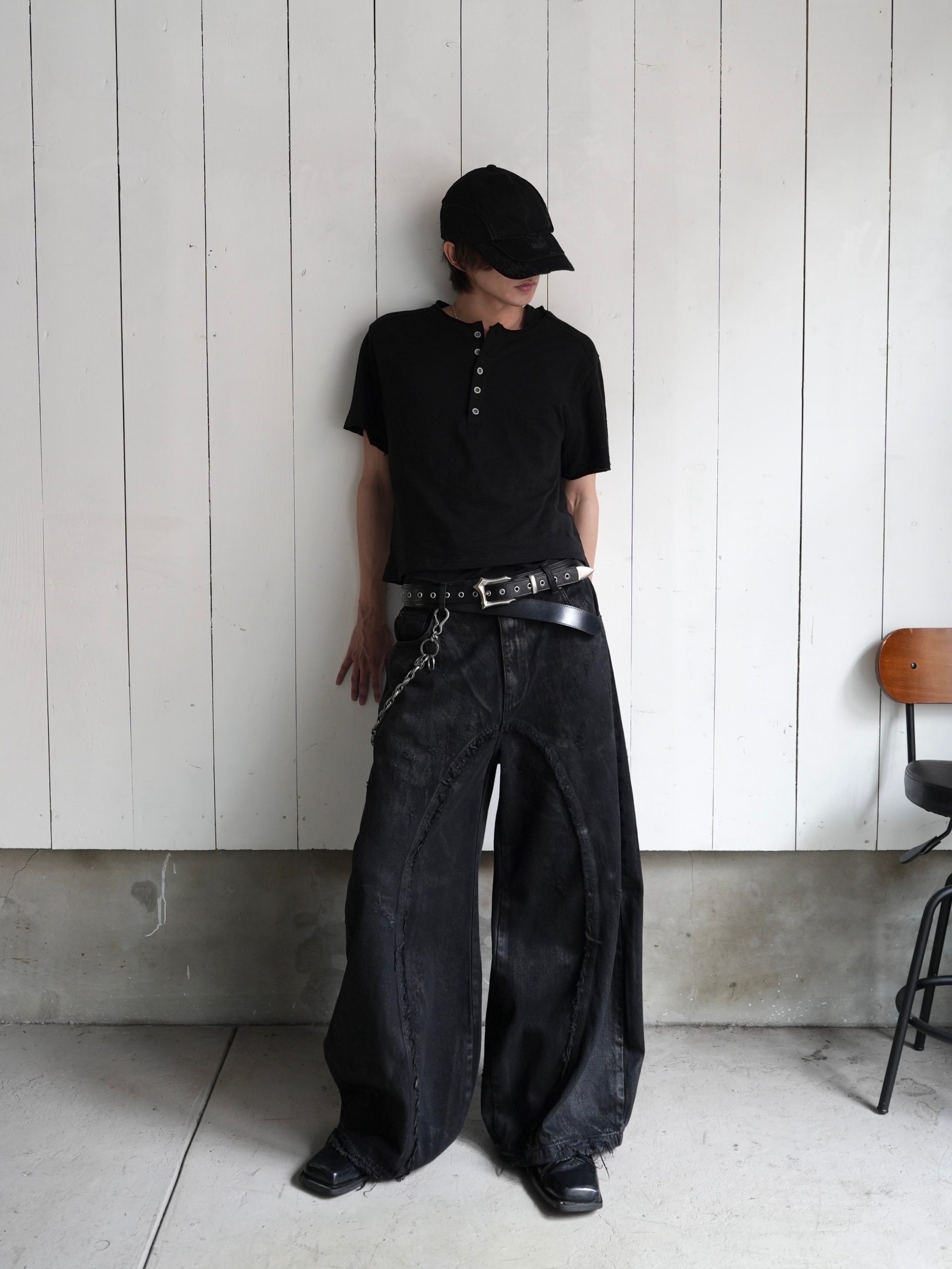 【CHIKASHITSU PLUS HIGH】Washed coating denim pants