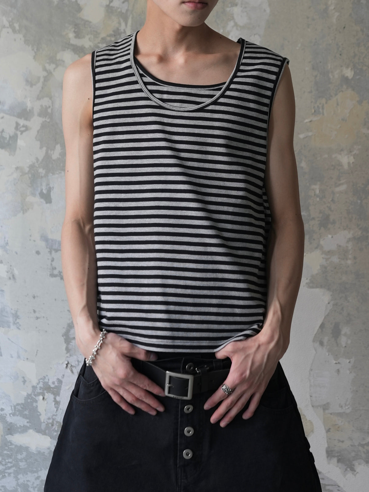 【Lee fi Ne】Layered Stripe Tank