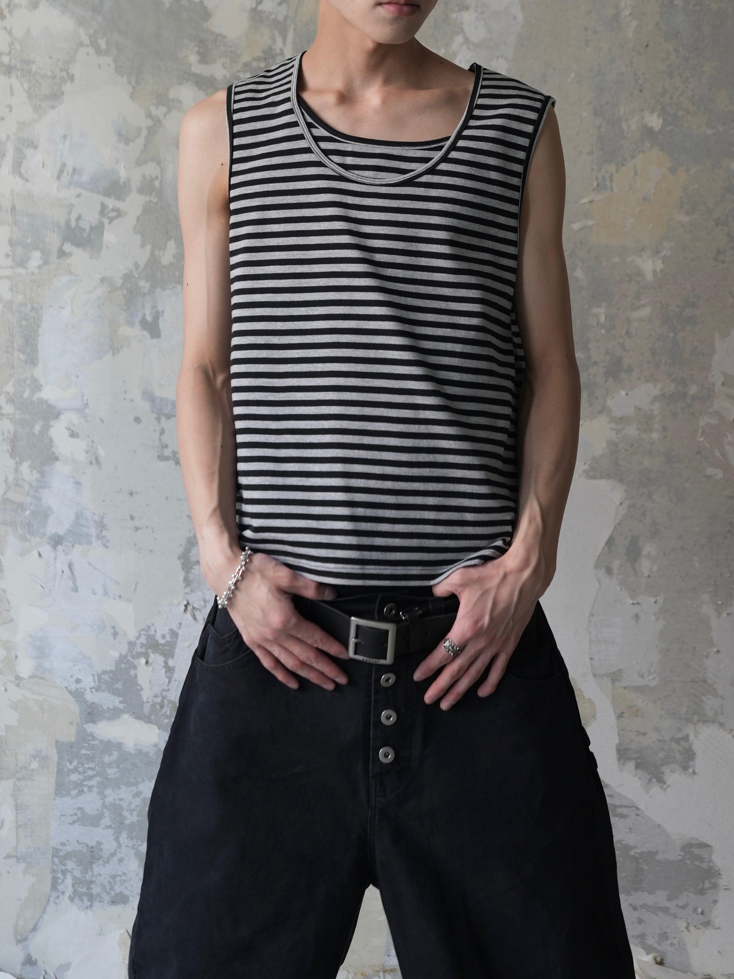 【Lee fi Ne】Layered Stripe Tank