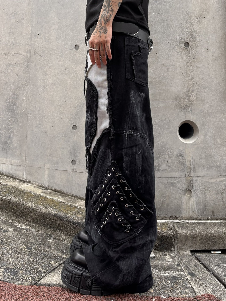 国際配送【Never mind the XU】Patchwork Wide Leg pants