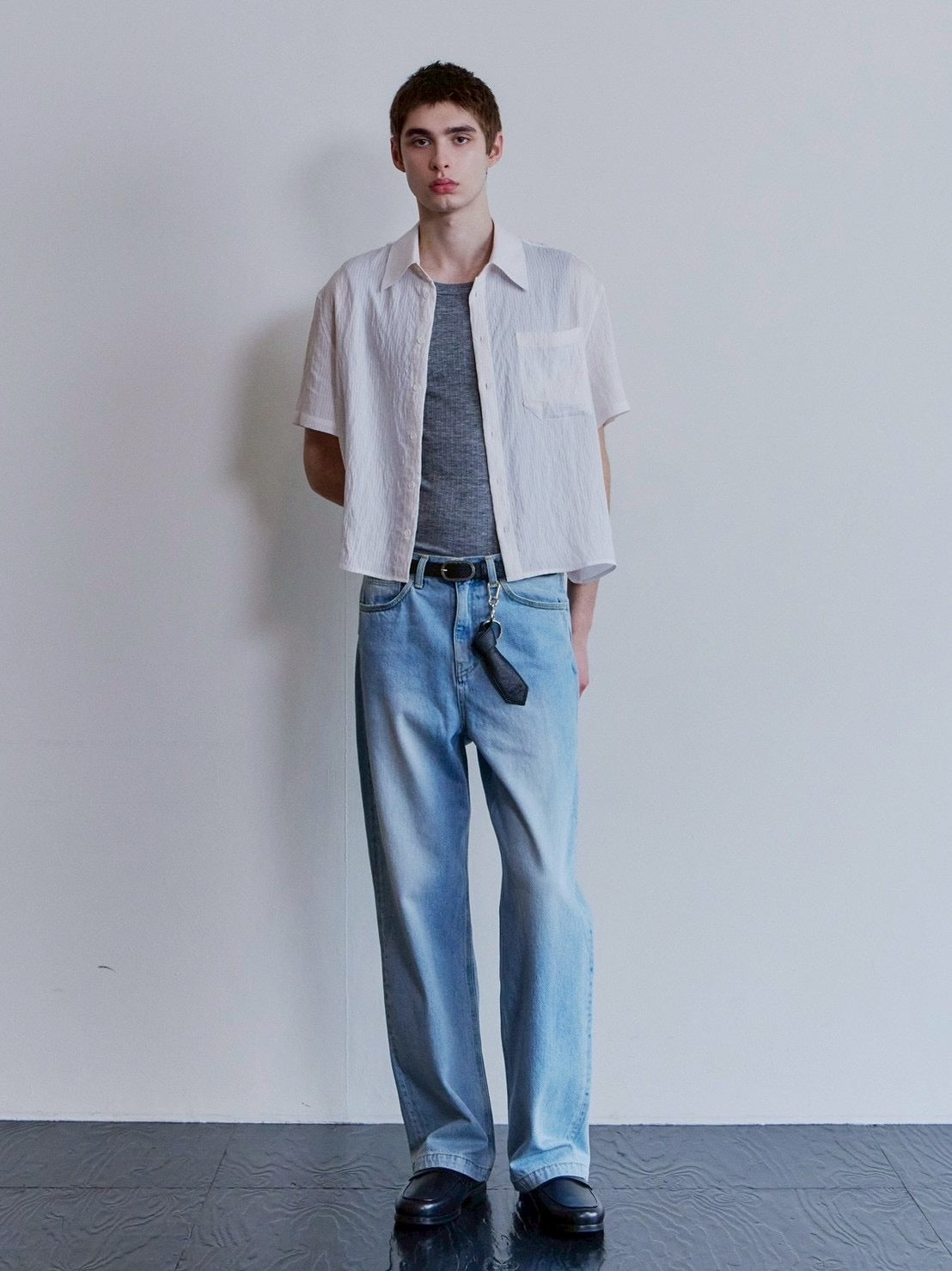 【Waviness】Sheer Origami Crop Half Shirts
