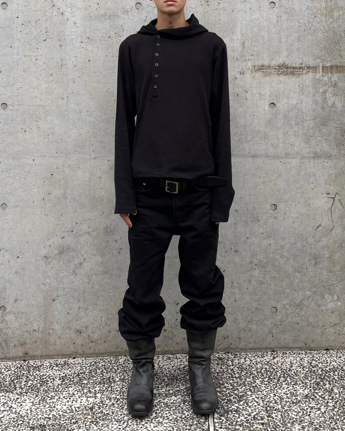 【Lee fi Ne】 Offset Hooded Henley Top