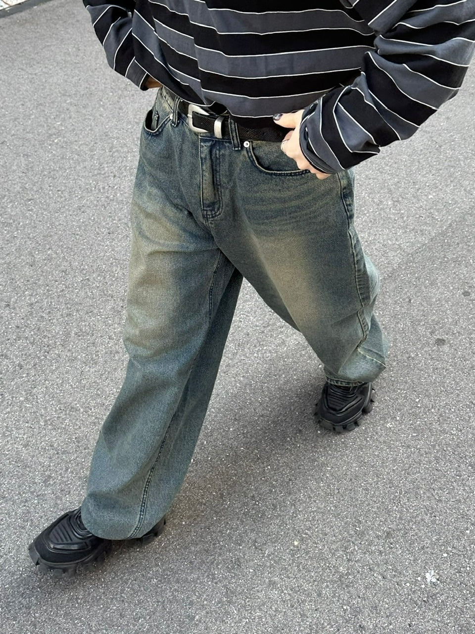 受注制【Chikashitsu +】vintage wash semi wide denim pants / 【チカシツプラス】ヴィンテージウォッシュセミワイドデニムパンツ