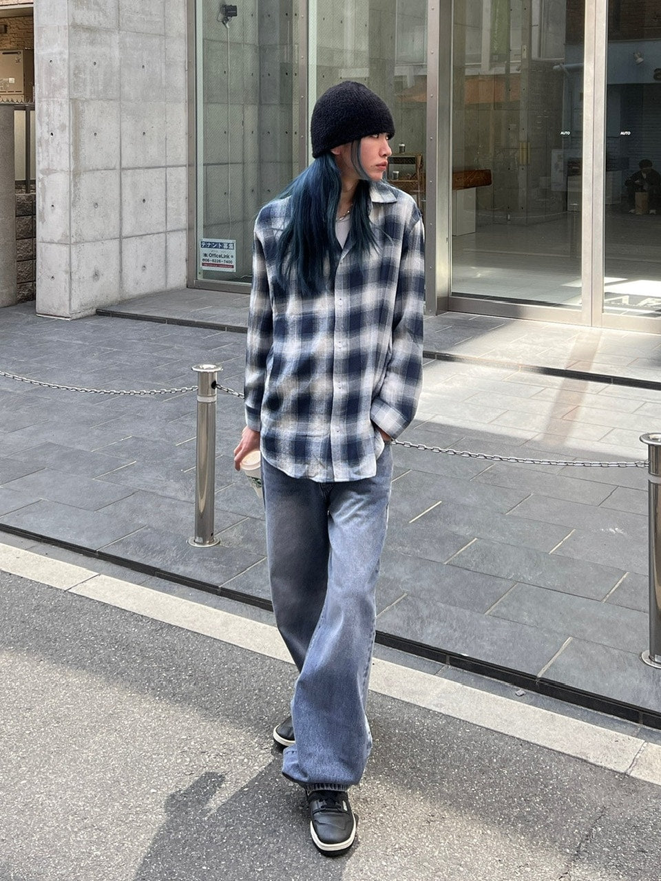 大阪店WEB限定受注制【Chikashitsu +】over fit shadow check shirt (3color)