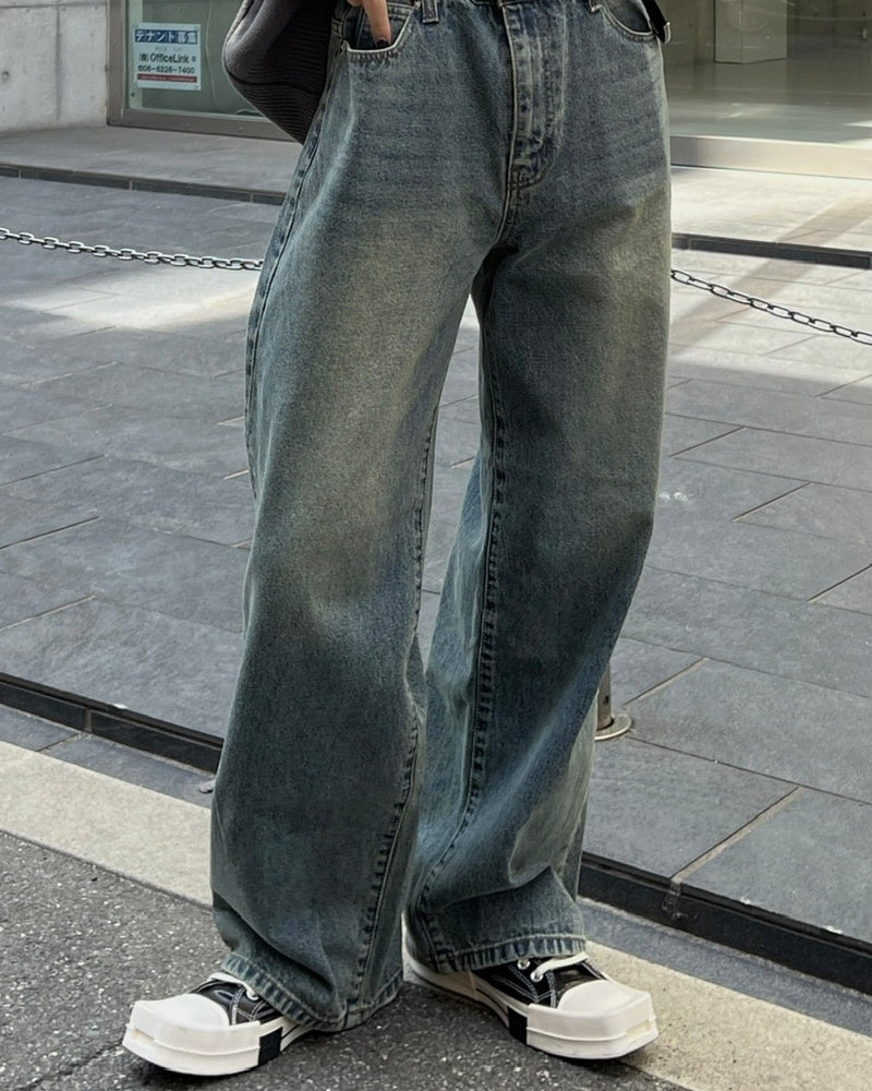 大阪店WEB限定受注制【Chikashitsu +】vintage color wash wide denim pants (3color)