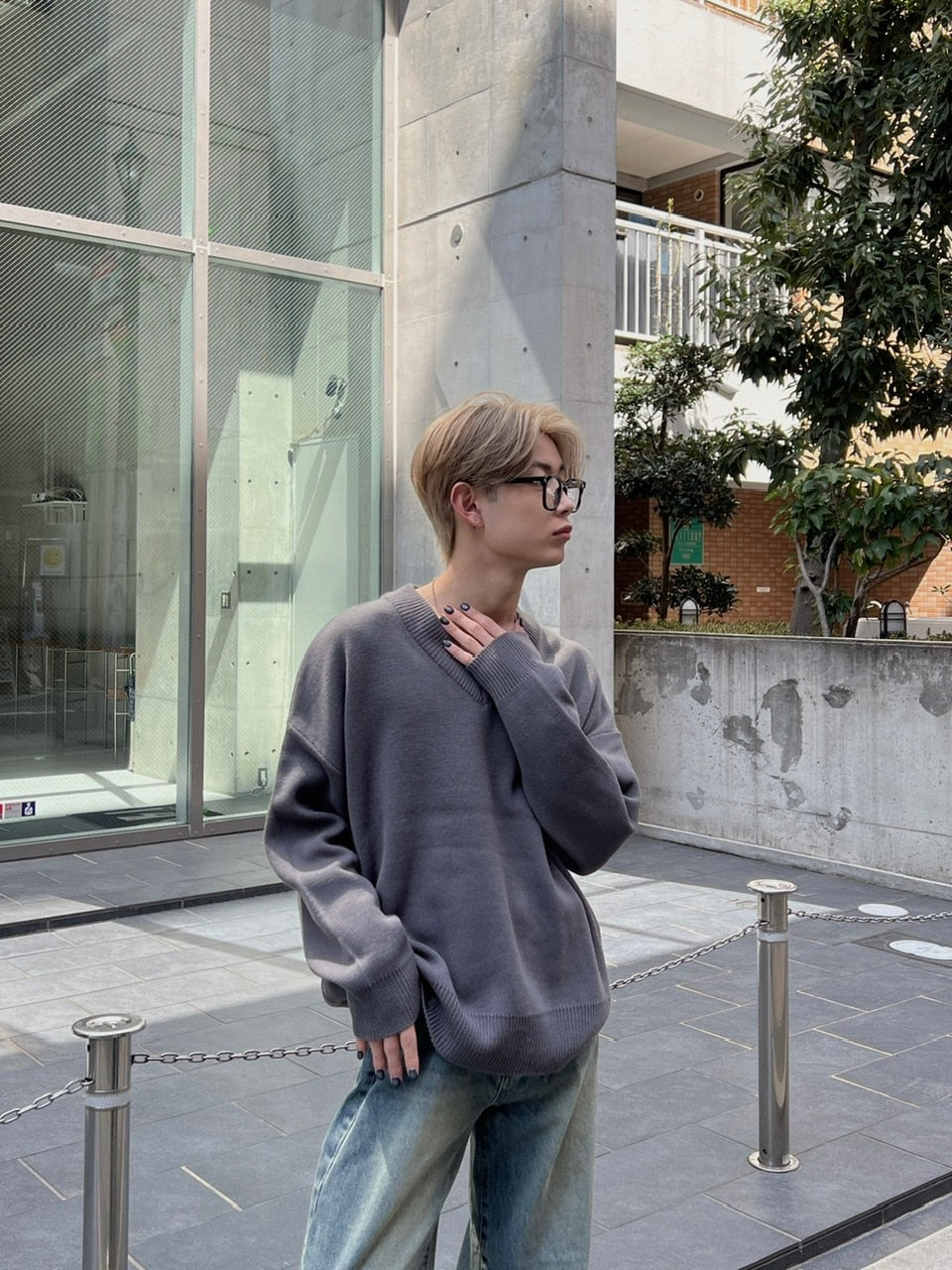 大阪店WEB限定【Chikashitsu +】basic v neck knit (4color)