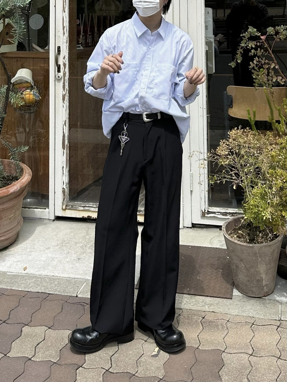 大阪店WEB限定受注制【Chikashitsu +】cropped stripe shirts (2color