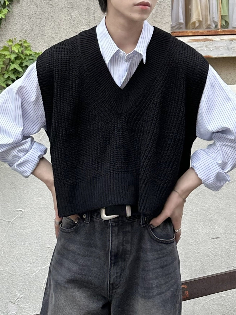 大阪店WEB限定受注制【Chikashitsu +】cropped box vest (2color)