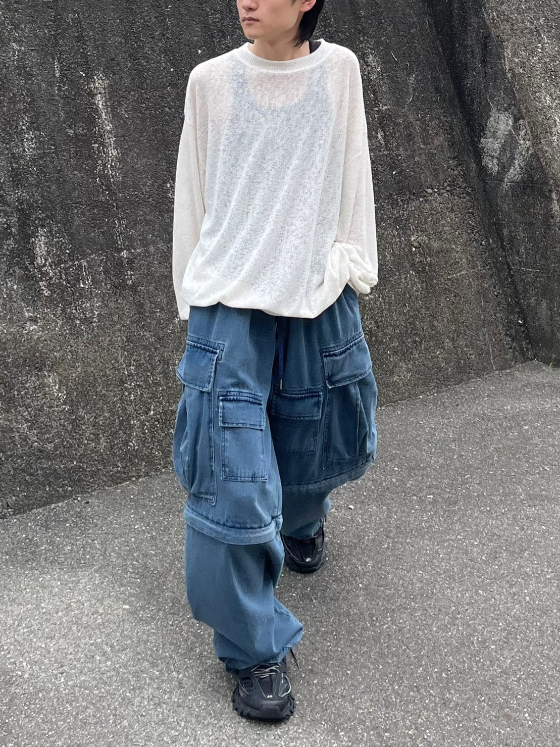 受注制【Chikashitsu +】2way heavy pocket denim cargo pants (2color)