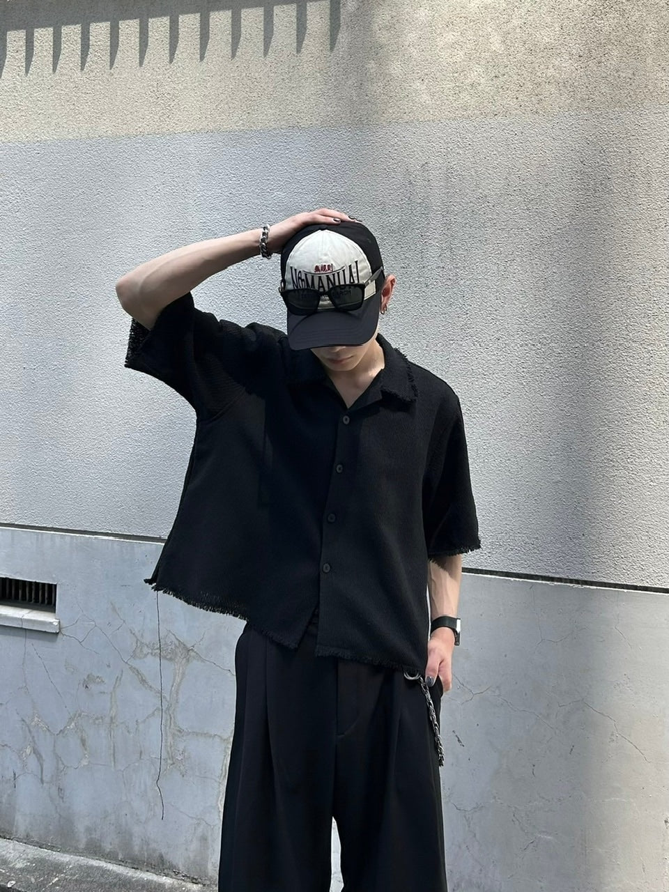 大阪店WEB限定受注制【Chikashitsu +】tweed cropped shirt (2color)