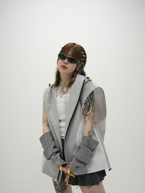 受注制【Never mind the XU】sleeveless zip up hoodie (3color)