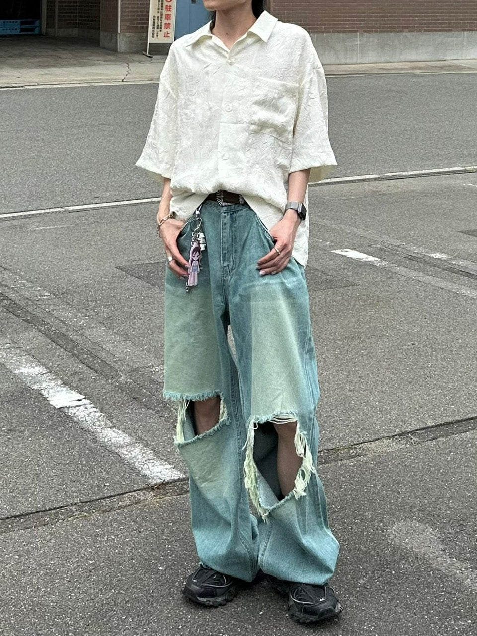 大阪店WEB限定【Chikashitsu +】vintage crash denim pants (2color)