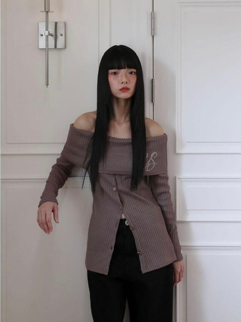 【Uglyshadow】BEAD KNIT OFF-SHOULDER / 【アグリーシャドウ】ビーズロングオフショルダー長袖カーディガン