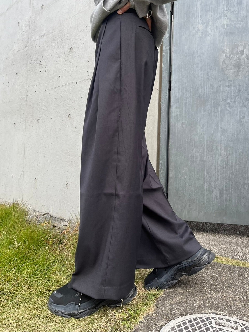 受注制【Chikashitsu +】belt wide slacks (3color)